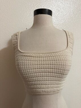 Cream Knit Square-Neck Cropped Tank Top